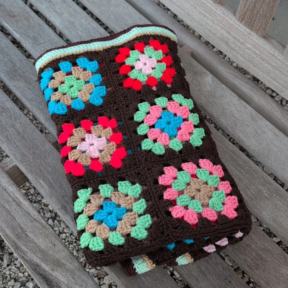 Colorful Crochet Granny Square Blanket Vintage Lap Throw Decoration
